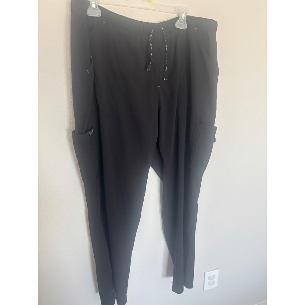 Koi Basics Black Cargo Scrub Pants Womens 2X Regular Drawstring Elastic Waist